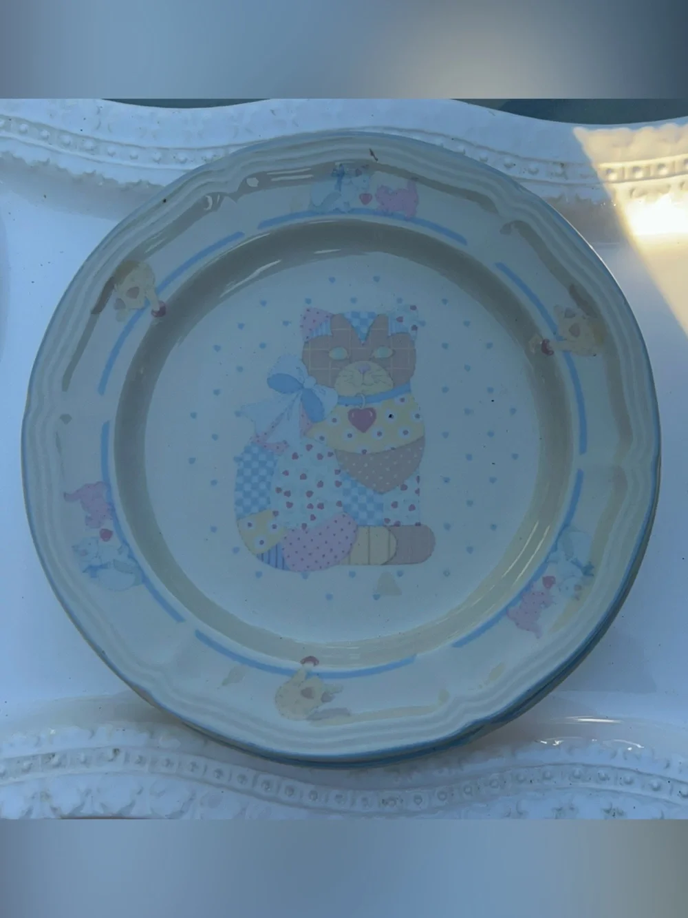 Tienshan Stoneware Calico Cats 7.75-inch salad/dessert plate Cottage Core Design